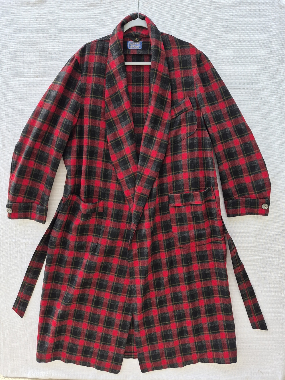 VTG Pendleton Mens L 100% Virgin Wool Plaid Belted Robe Coat Smoking Jacket